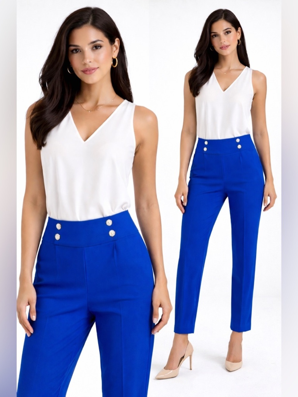 SOHO Apparel High Waist Slim Dress Pants Blue Sz M Stretch Career Work Trousers